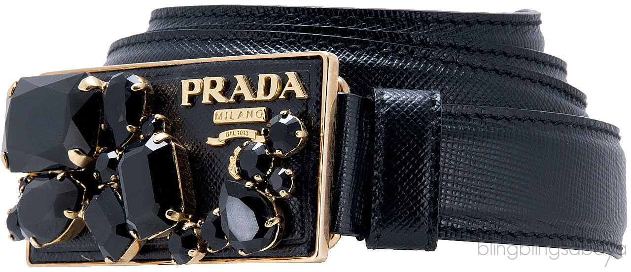 Black Saffiano Jeweled Belt