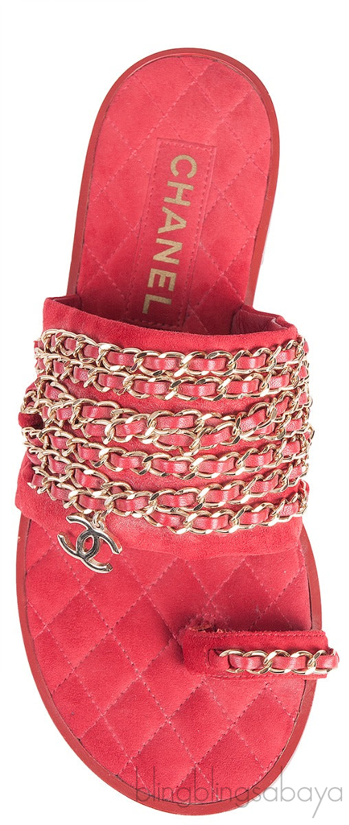Red Suede & Chain Sandals