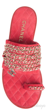 Red Suede & Chain Sandals