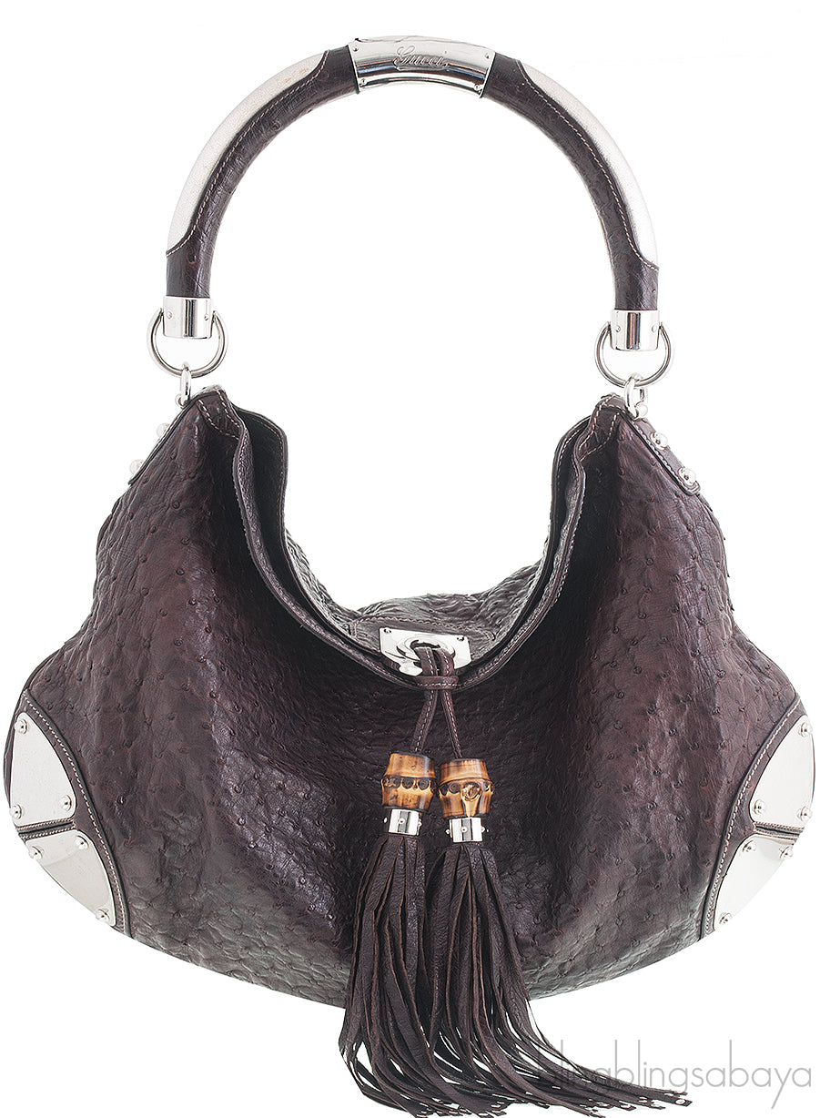 Indy Dark Brown Ostrich Hobo