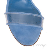 Manolo Blahnik Blue Invymu Suede PVC Open Toe Mules