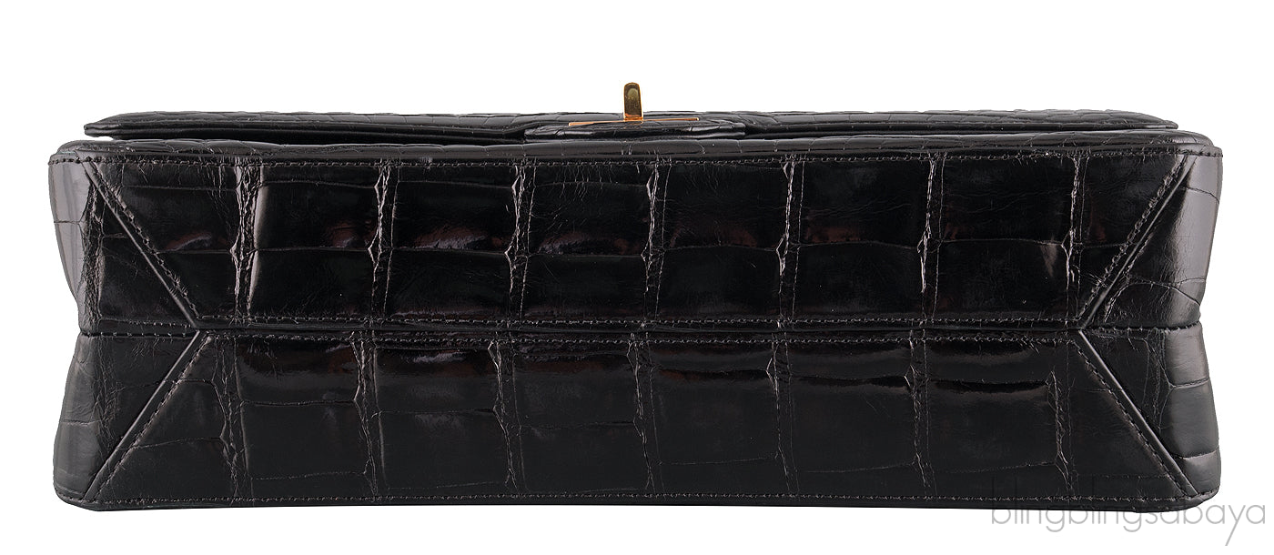 2.55 Black Croc Large Bag