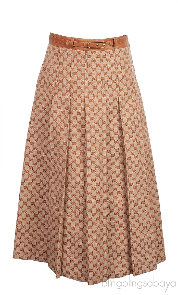 Guccissima Pleated Skirt w/ Leather Belt