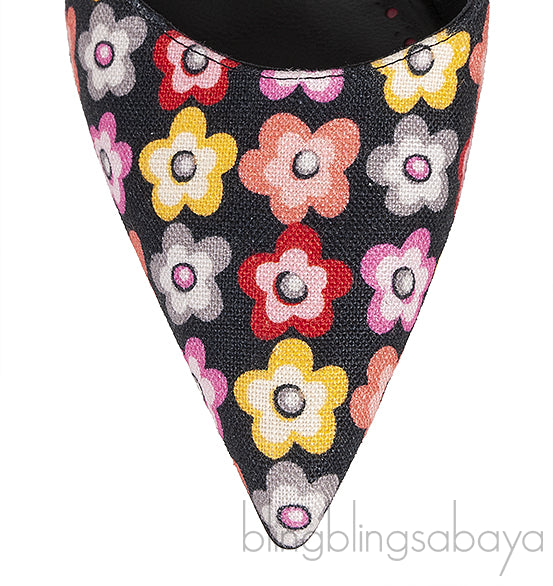 Chamaca 70 Appliquéd Floral-print Linen Mules