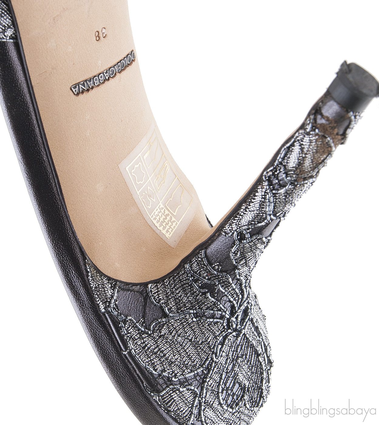 Grey Lace Crystal Vamp Slip-on Sandals