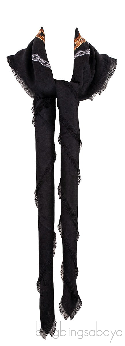 Black Chain Links Monogram Scarf