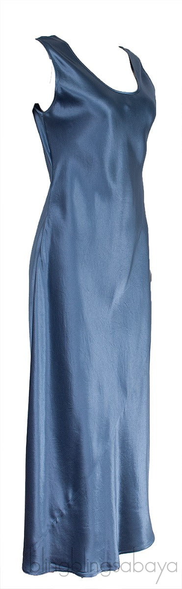 Capua Sleeveless Satin Blue Grey Midi Dress
