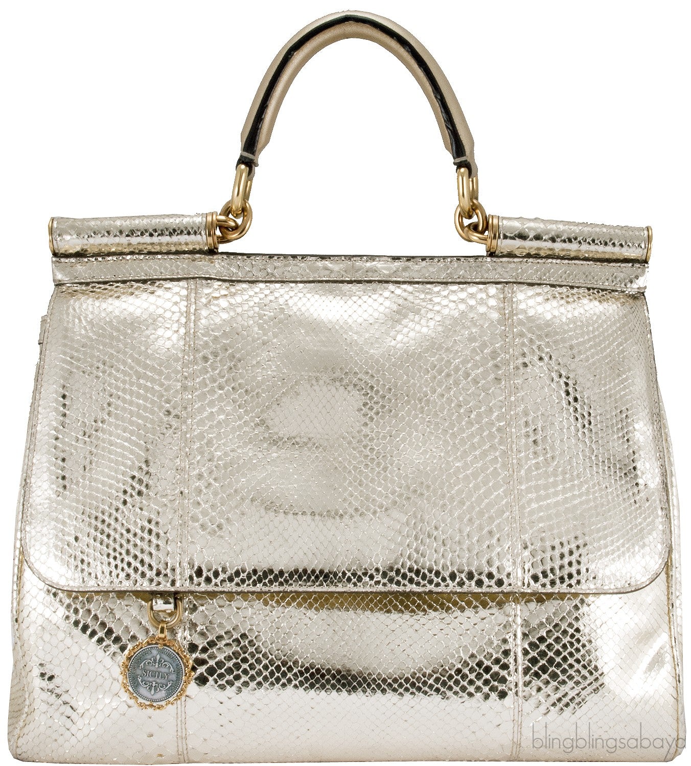 Miss Sicily Metallic Gold Snakeskin Bag