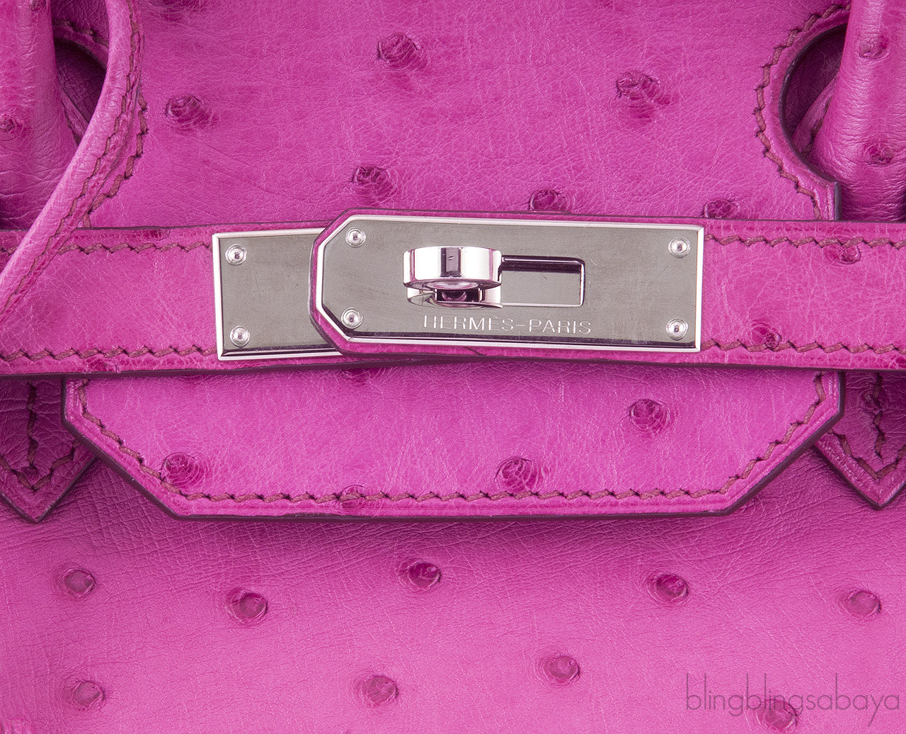 Birkin 35 Ostrich Fuchsia Pink PHW
