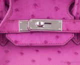 Birkin 35 Ostrich Fuchsia Pink PHW