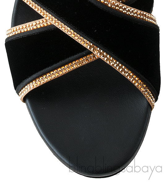 Black & Gold Criss-cross Sandals