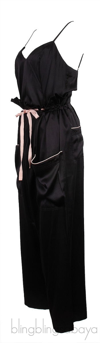 Black V-neck Cami Top & Black Pink Trim Pajama