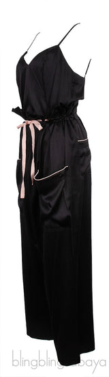 Black V-neck Cami Top & Black Pink Trim Pajama
