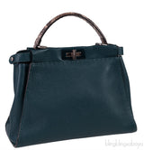 Fendi Selleria Peekaboo Dark Green Medium Python Handle Bag