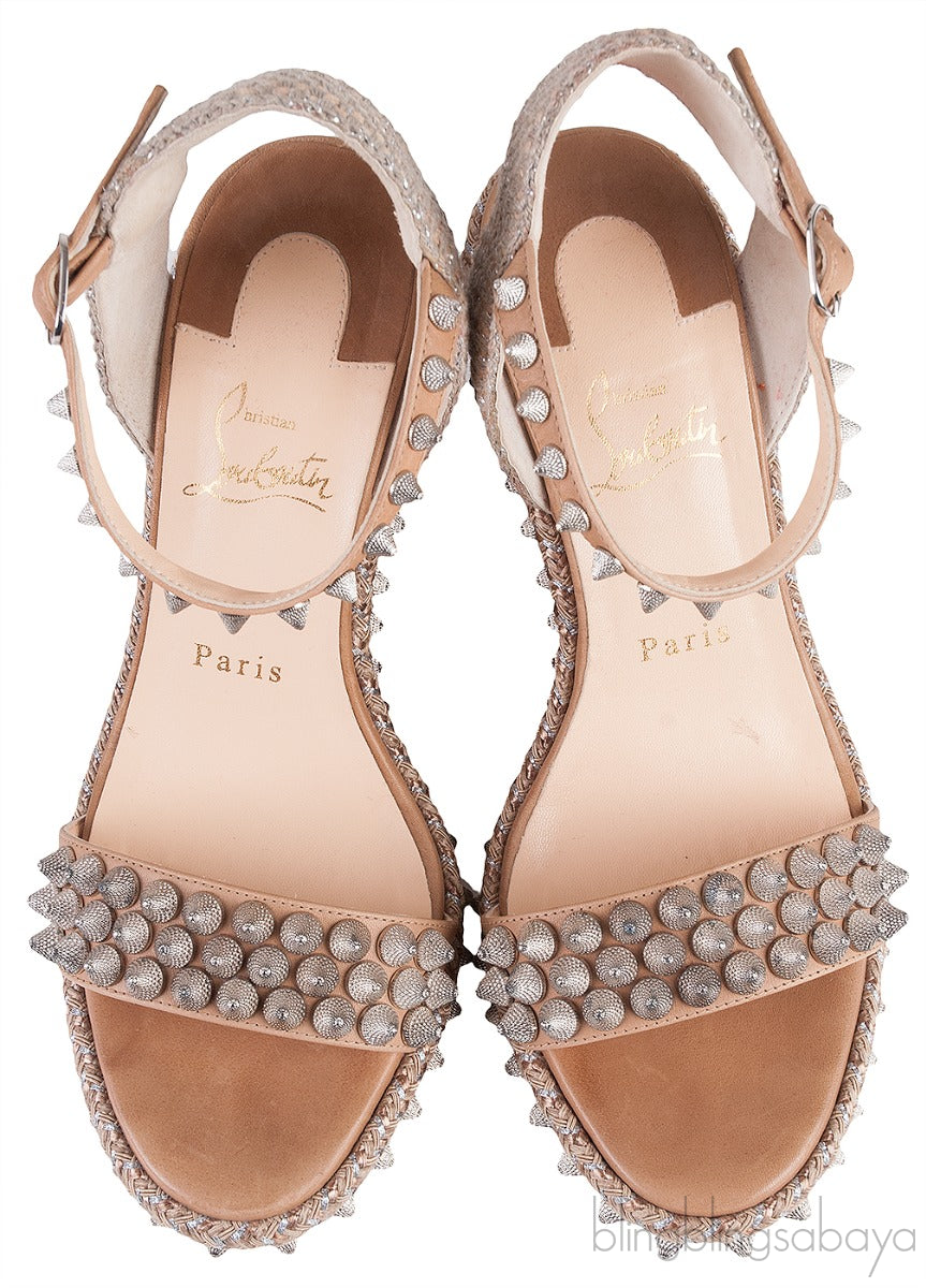 Beige Cordillera Studded Wedge Sandals