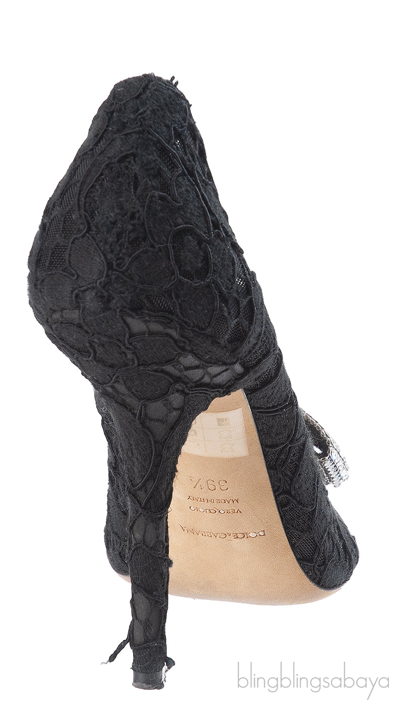 Dolce & Gabbana Black Lace Crystal Bow Heels