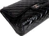 Black Patent Maxi Double Flap Quilted Bag