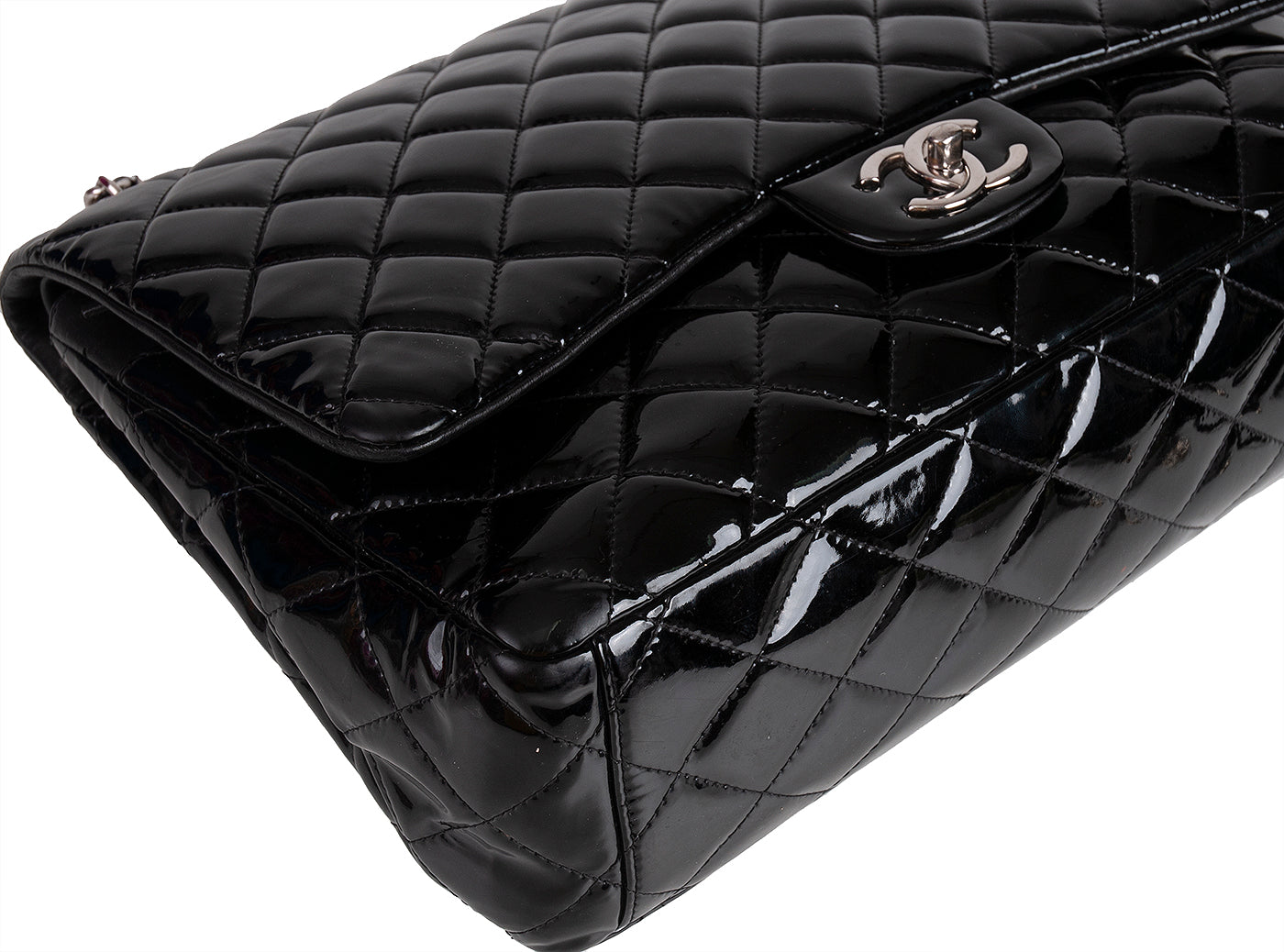 Chanel Black Patent Maxi Double Flap Quilted Bag