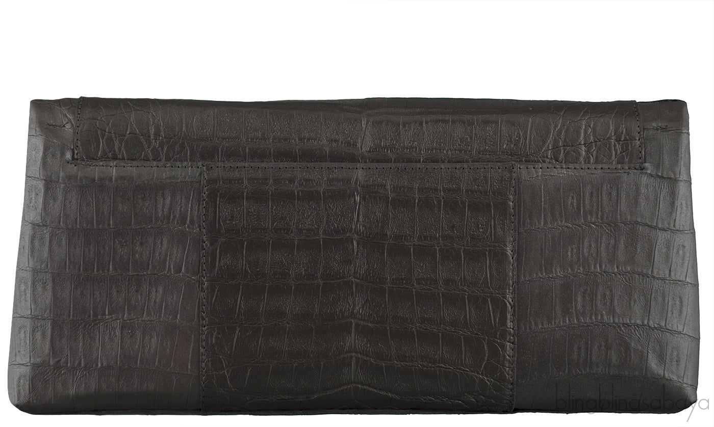 Grey Long Crocodile Clutch