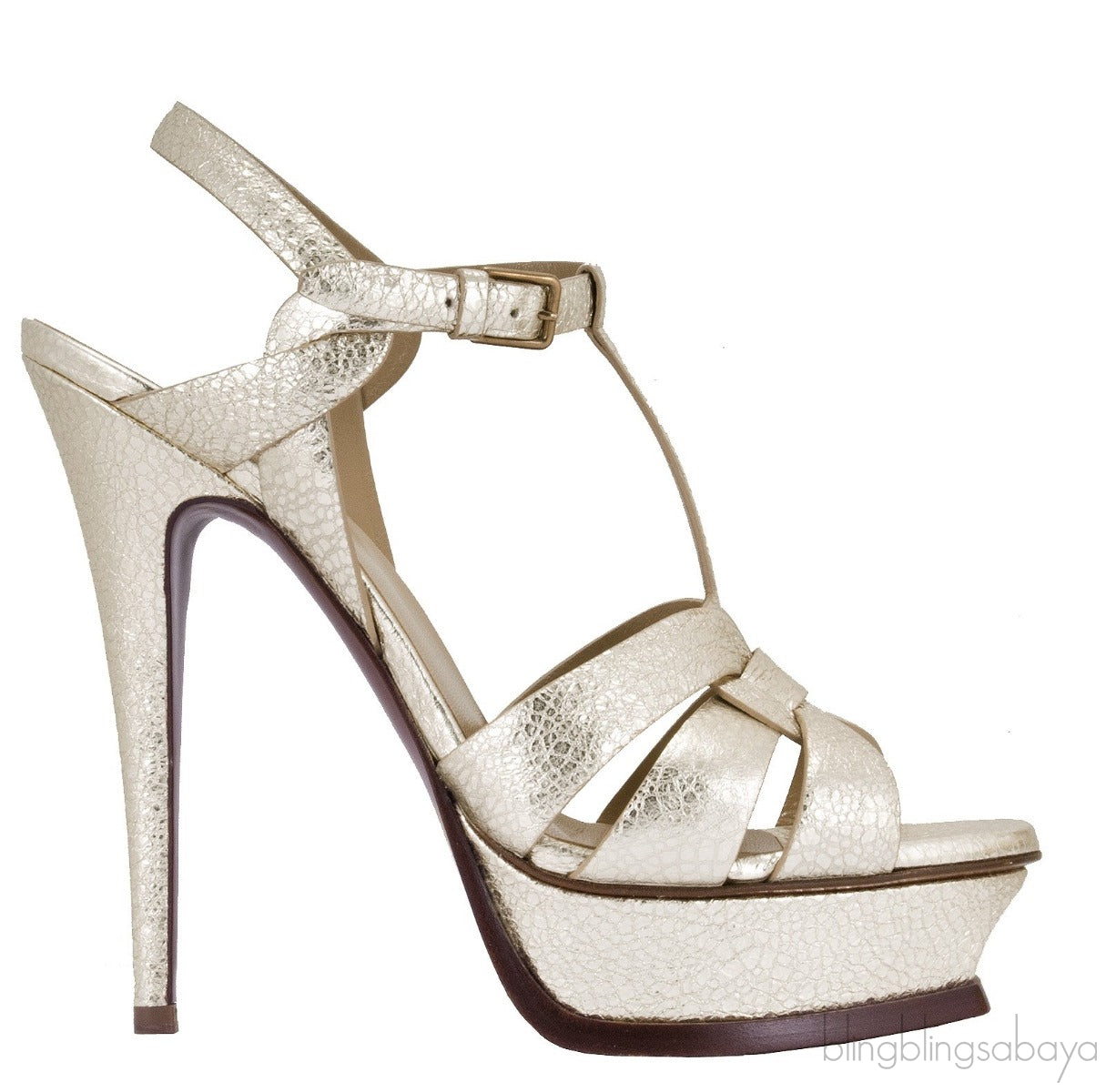 Tribute Gold Textured Leather Heels