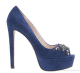Prada Blue Crystal Peep Toe Pump 38