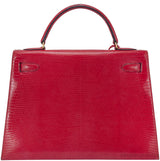Kelly 32 Vintage Red Lizard Sellier