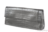 Nancy Gonzalez Grey Fold-Over Crocodile Clutch