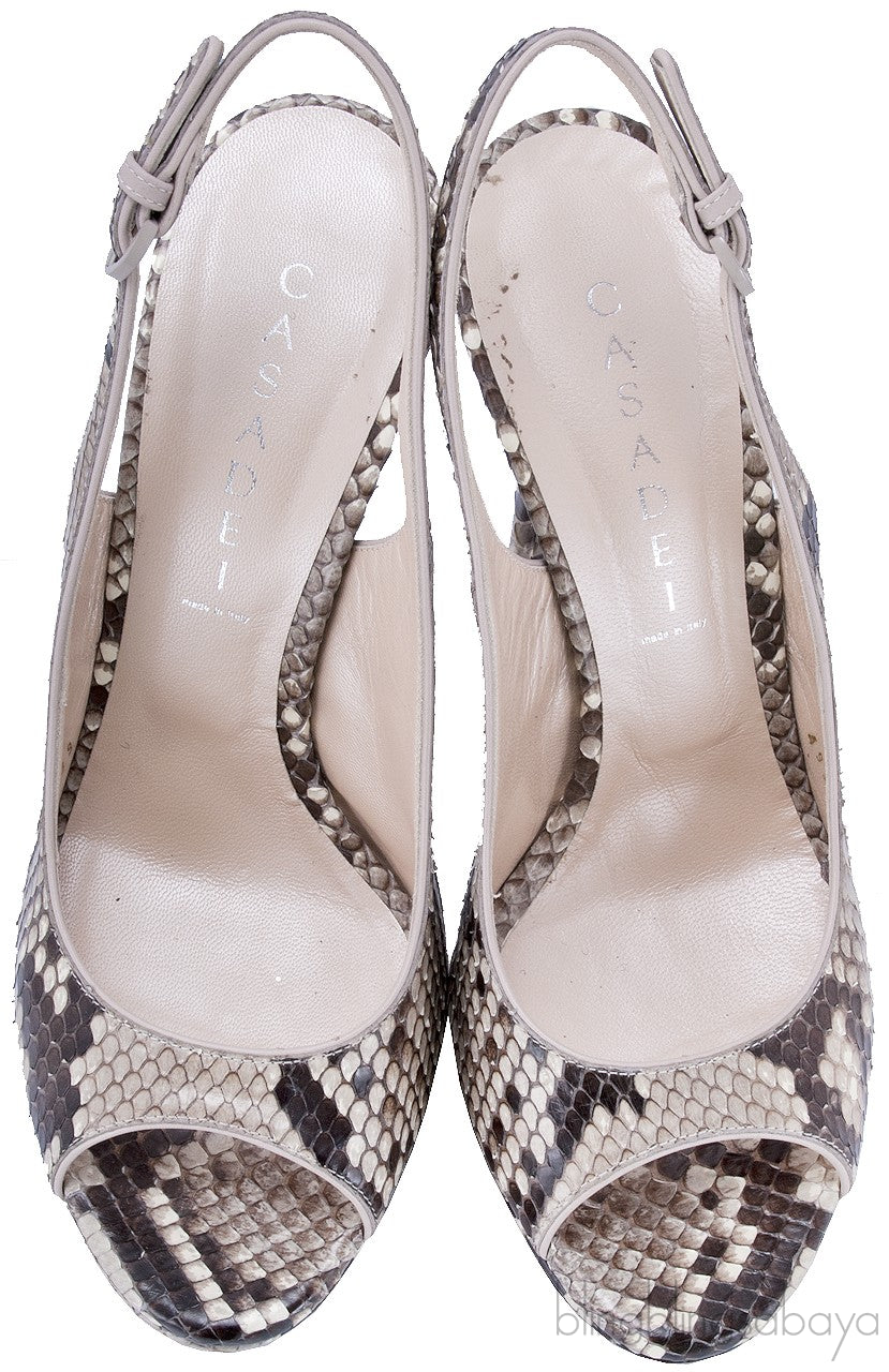 Natural Python Peep Toe Slingback
