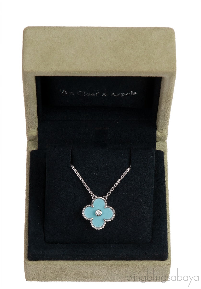 Vintage Alhambra Celadon Sèvres Porcelain Diamond Holiday Pendant Necklace
