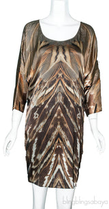 Brown Feather Print Dress