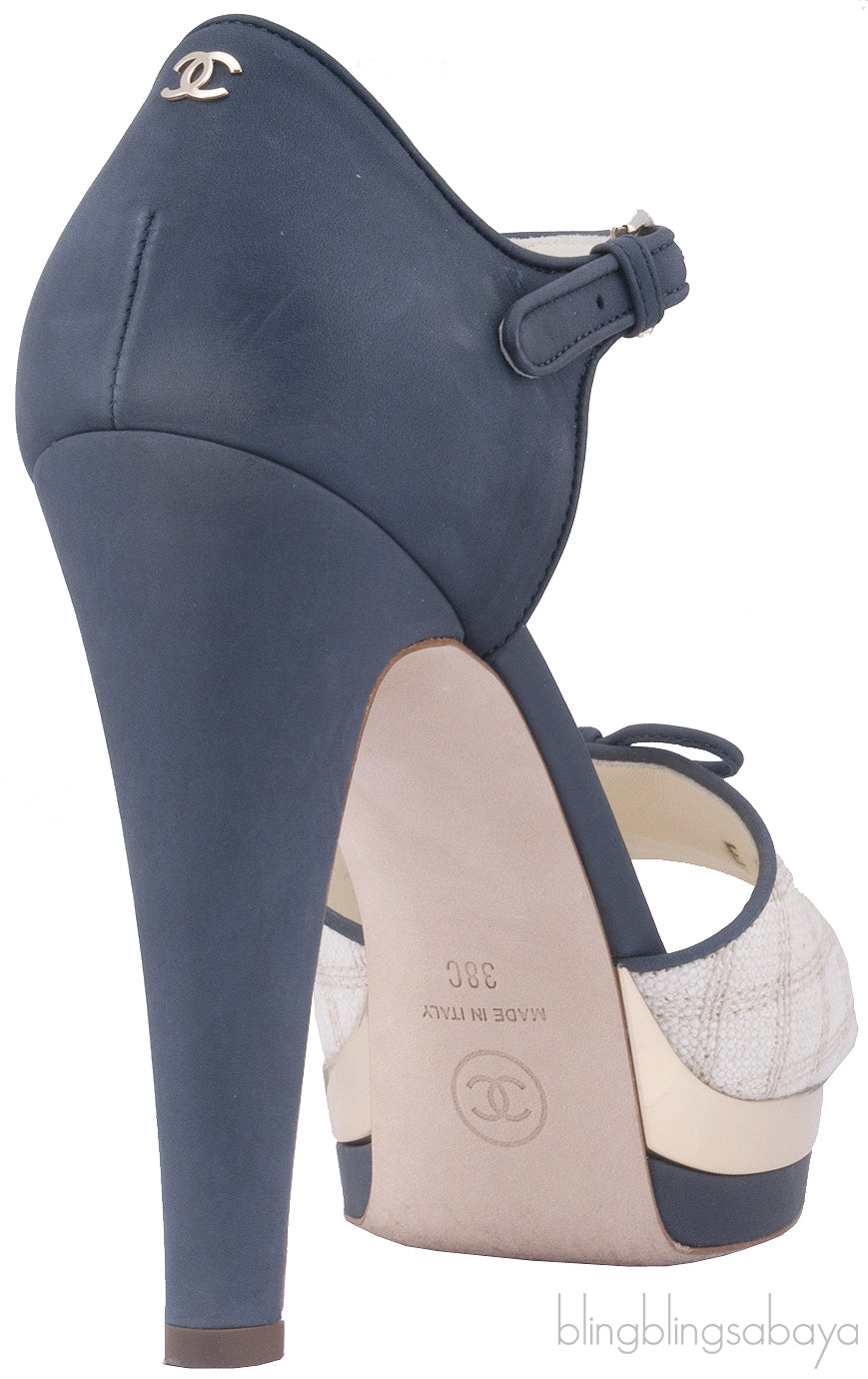 Toile & Leather Peep Toe Pump