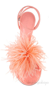 Dot Feather-trimmed Leather Sandals