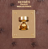 Hermes Kelly 32 Chocolate Natural and Dark Brown Ostrich GHW