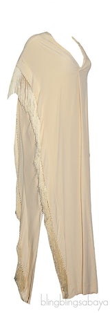 Light Yellow Fringed Trim Kaftan Dress