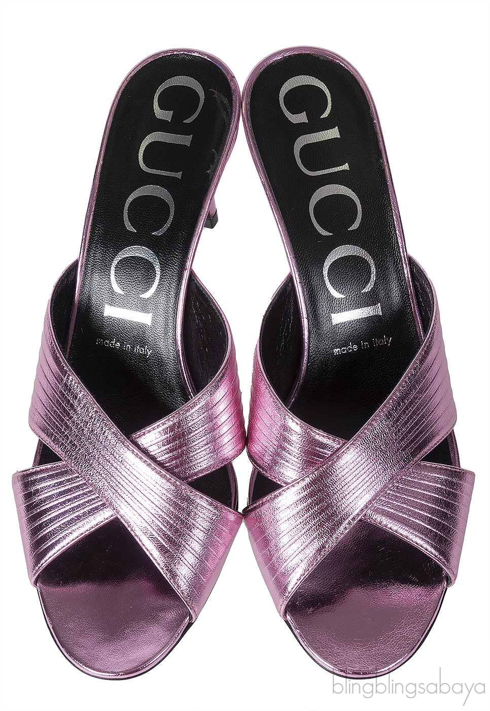 Gucci Criss-cross Metallic Pink Sandals