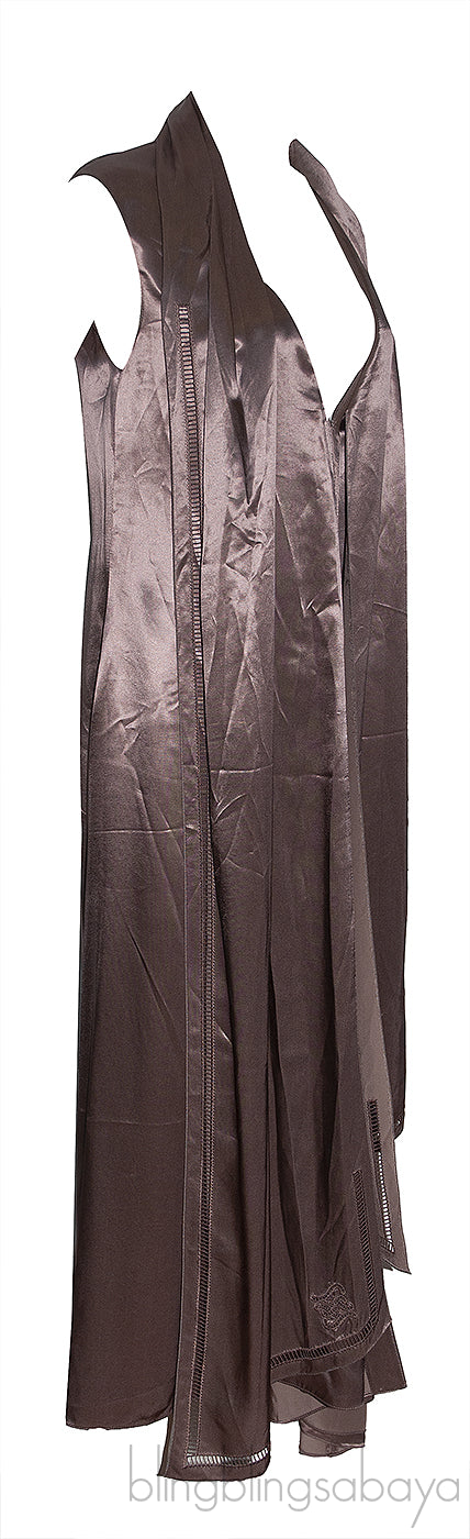 Asymmetric Draped Satin Dress Brown