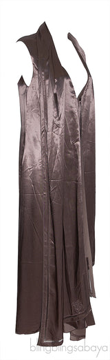 Asymmetric Draped Satin Dress Brown
