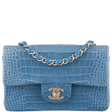 Light Blue Croc Mini Single Flap GHW
