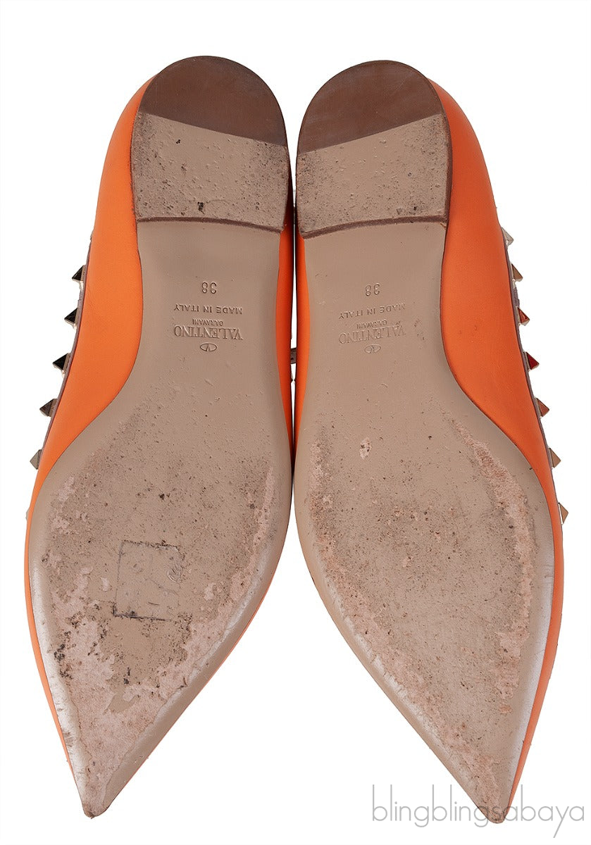 Orange Matte Rockstud Flat Ballerina