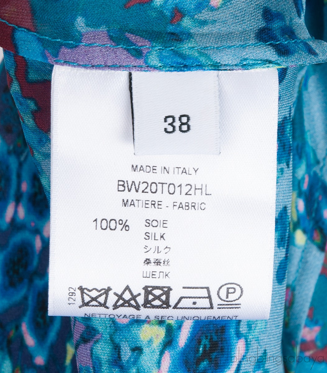 Ocean-Floral Charmeuse Midi-Dress