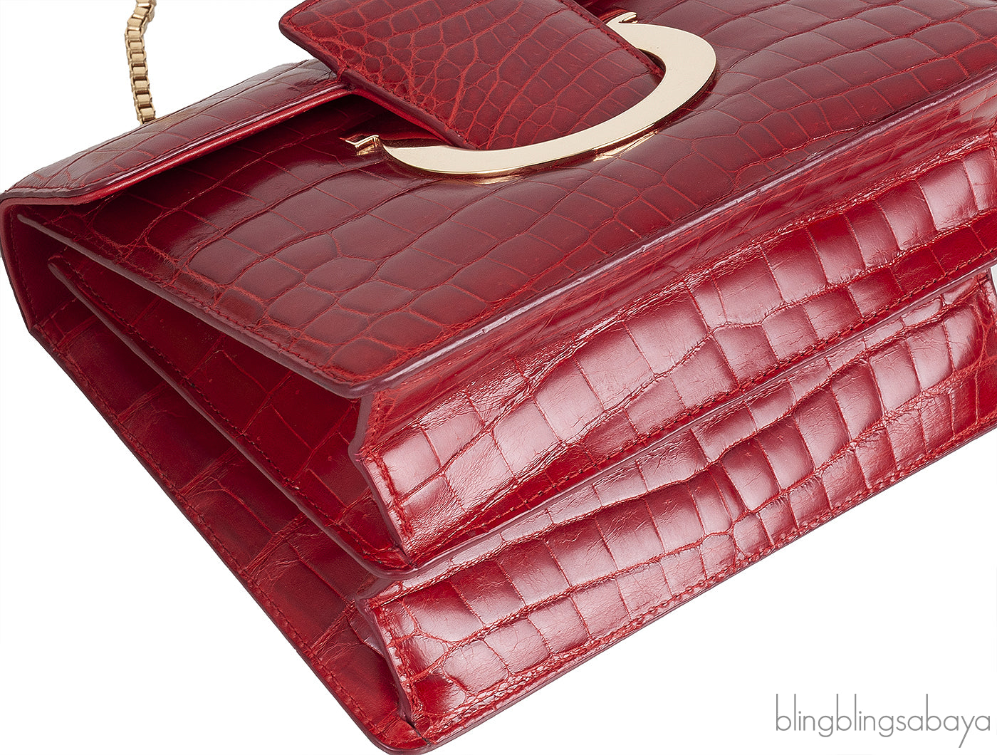 Salvatore Ferragamo Red Crocodile Gancio Shoulder Bag