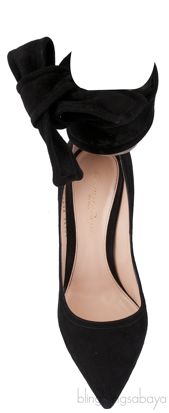 Black Suede Ankle Tie Heels