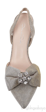 Oscar dela Renta Silver Gold Bow Slingback Heels