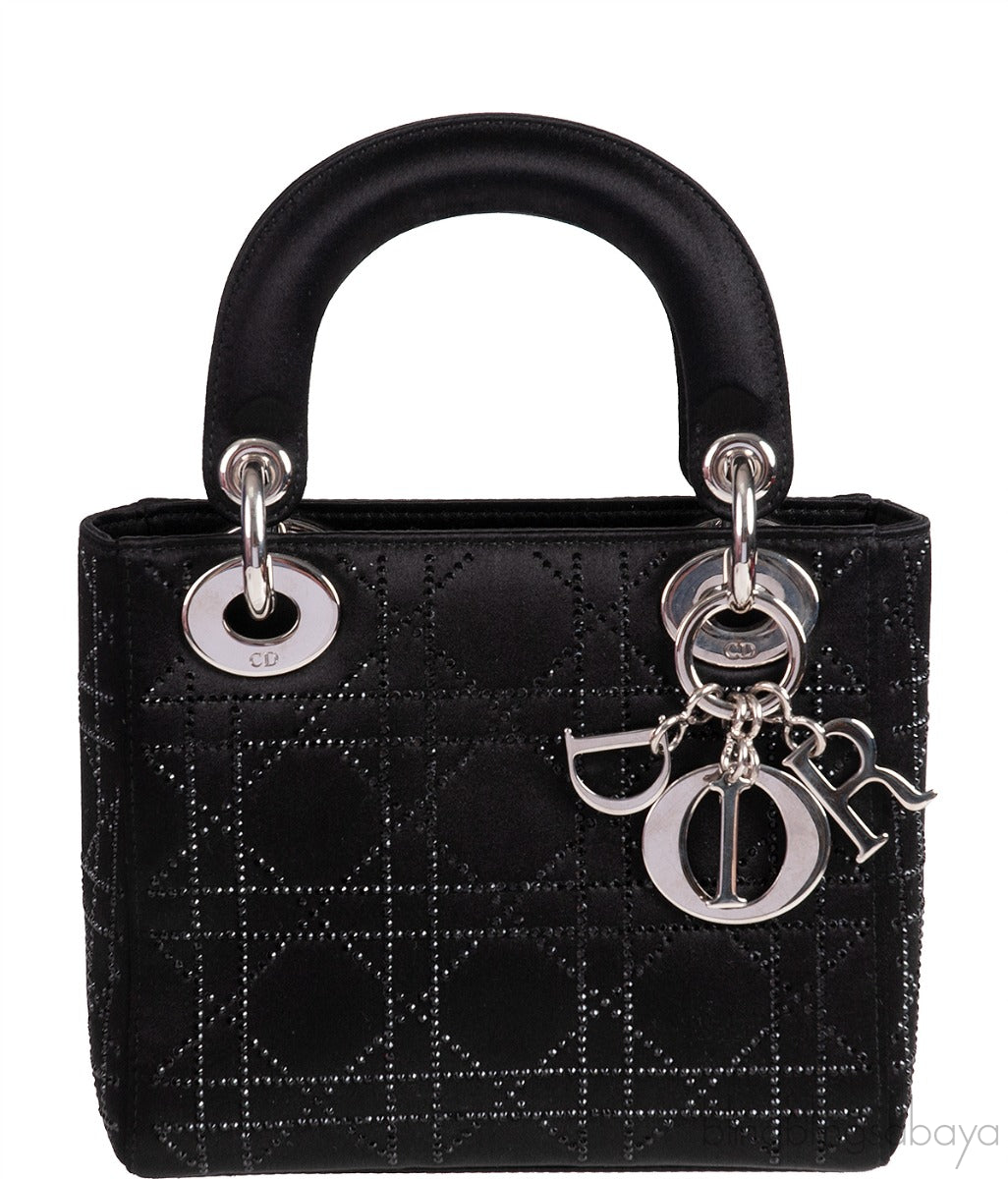Lady Dior Mini Black Crystal Satin Bag