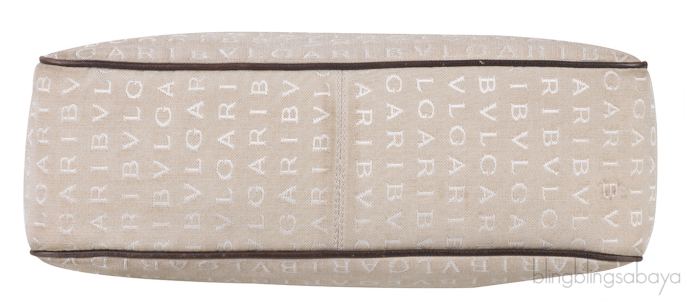 Logomania Beige Canvas Brown Leather Trim Bag