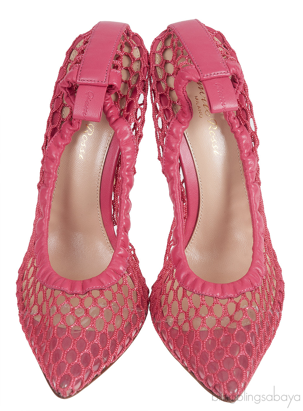 GIANVITO ROSSI Pink Leather Trimmed Fishnet Pump 38