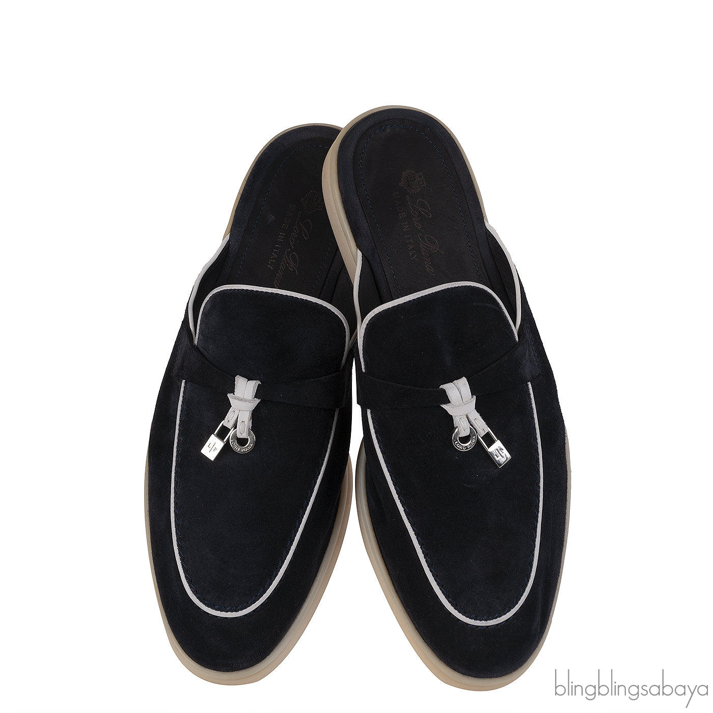 Loro Piana Charm Walk Babouche Suede Black Mules