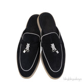 Loro Piana Charm Walk Babouche Suede Black Mules