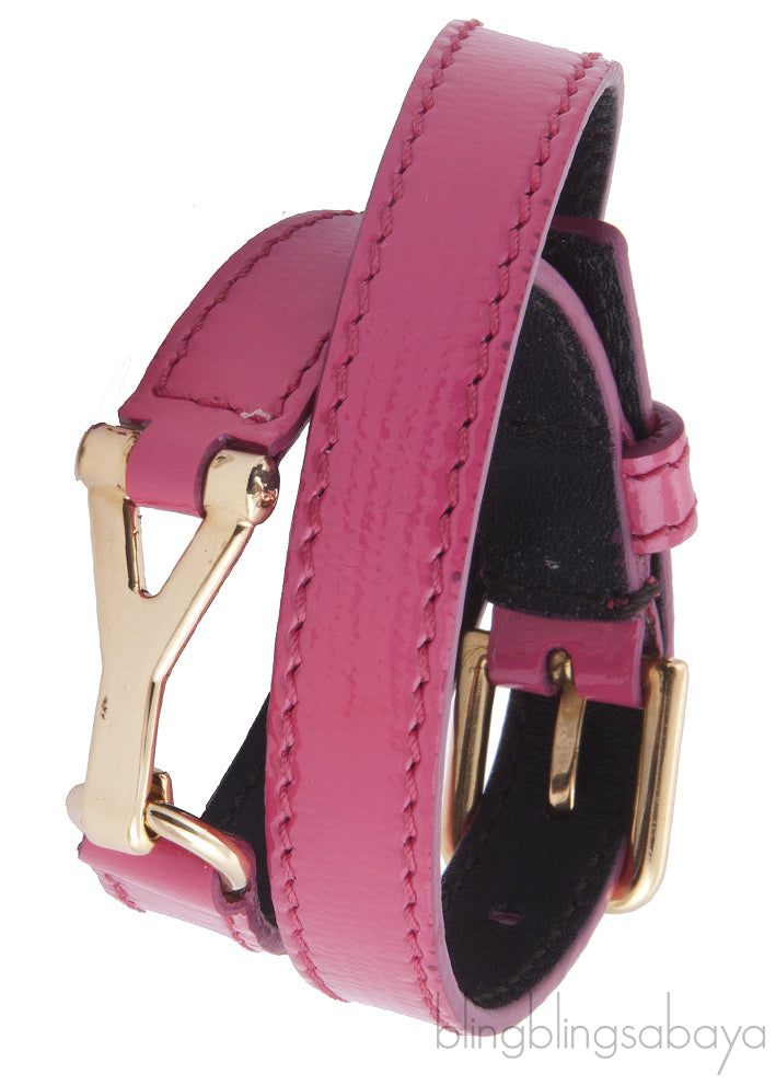 Double Tour Y Pink Leather Bracelet