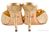 Gold Lace Crystal Vamp Slip-on Sandals